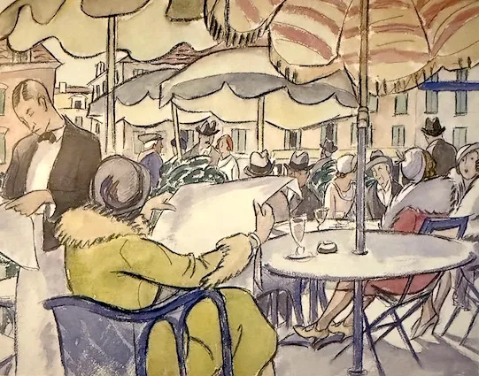 Maud Hunt Squire, café in Nice France, watercolor, c. 1929. Ryan, p. 29