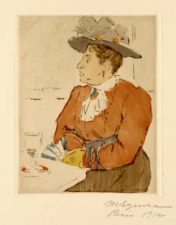 Maud Squire. "In a Parisian Café," engraving, c. 1912. Spencer Museum of Art