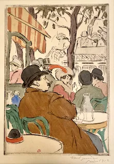 Maud Squire. "Terrasse de café," engraving, c. 1912. INHA