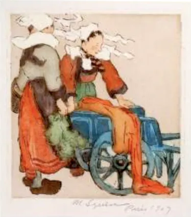 Maud Squire, Windy Day, color aquatint, 1907. Jewel City