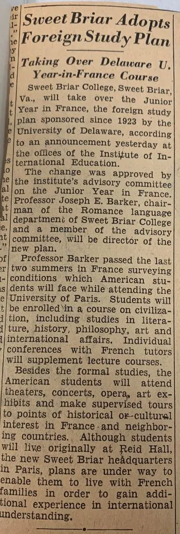 1948 announcement of the Sweet Briar program