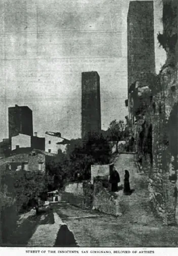 Taylor’s illustration of a picturesque street in San Gimingano, Italy. Illustrated Buffalo Express, September 25, 1898, 5
