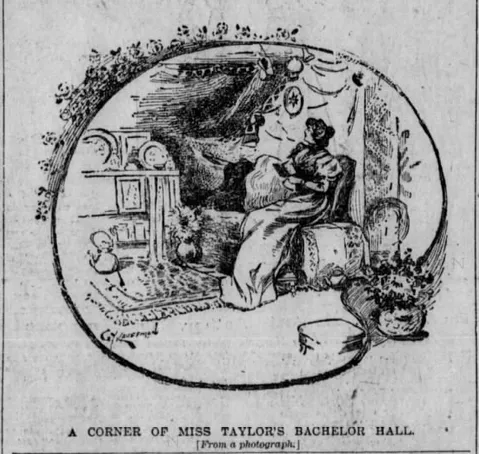 Illustration of Elizabeth Taylor's room at the Girls' Art Club, The San Francisco Examiner, April 7, 1895, p. 24. Newspapers.com
