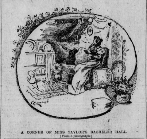 Illustration of Elizabeth Taylor's room at the Girls' Art Club, The San Francisco Examiner, April 7, 1895, p. 24. Newspapers.com