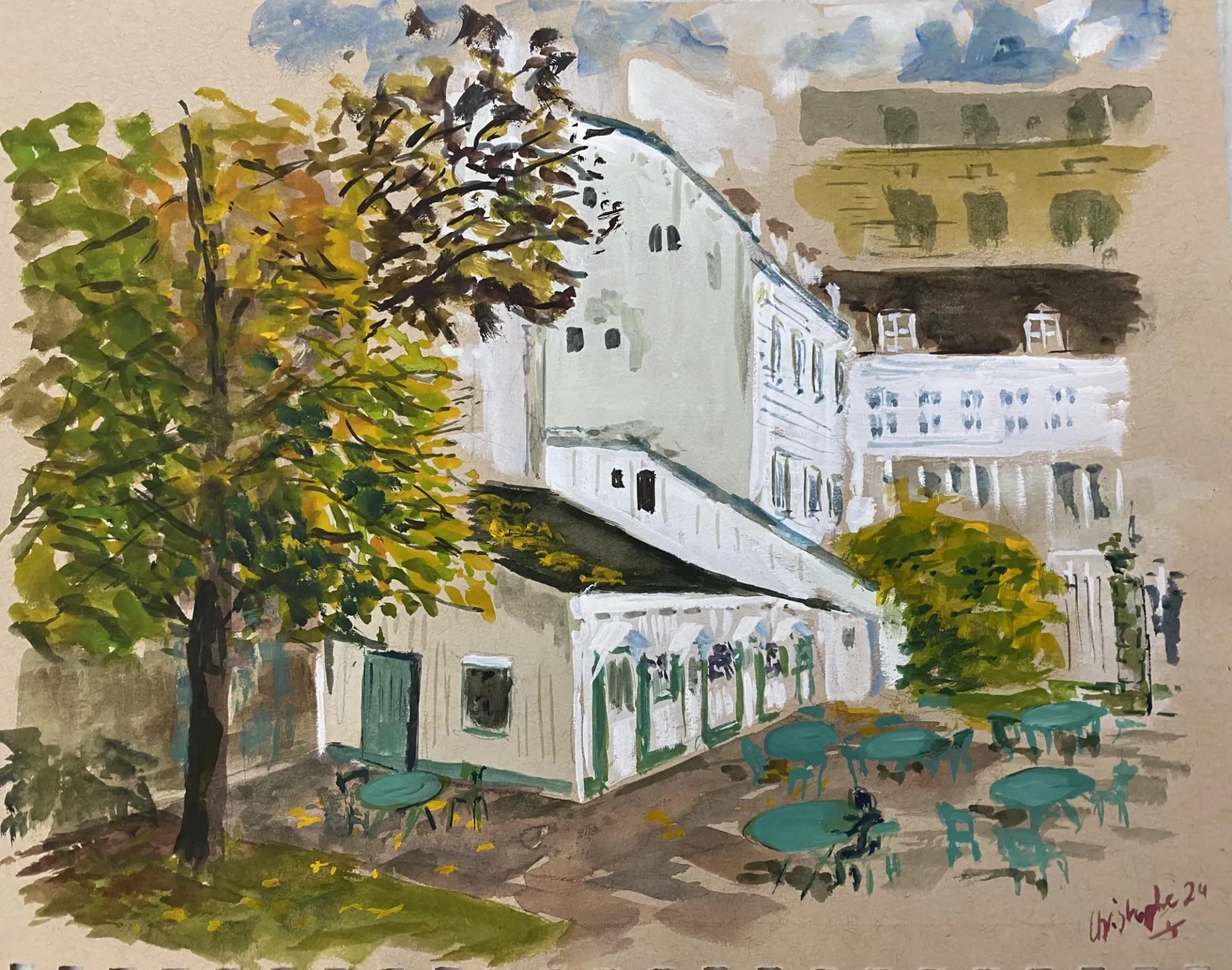 Christophe Korfer, Fall at Reid Hall, 2024, watercolor