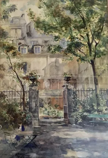 RH garden, Sydney Adamson, watercolor on paper, no date