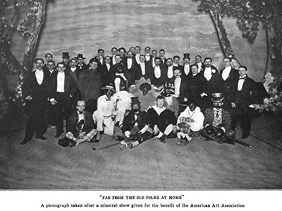 Blackface at a minstrel show benefit for the American Art Association, c. 1907. This image was published in Anna Bowman Dodd's 1907 article for The Bookman, "The Expatriates: The American Colony in Paris." Blackface at a minstrel show benefit for the American Art Association, c. 1907. This image was published in Anna Bowman Dodd's 1907 article for The Bookman, "The Expatriates: The American Colony in Paris"