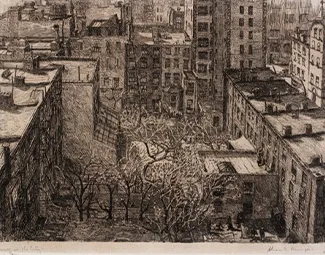 Alice E. Rumph, Spring in the City, n.d., etching. Smithsonian American Art Museum. 
