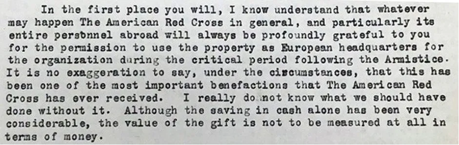 Excerpt from the Letter of Robert E. Olds, Commissioner of the American Red Cross in Europe, to Elisabeth Mills Reid, November 3, 1920. Reid family papers, box 10b