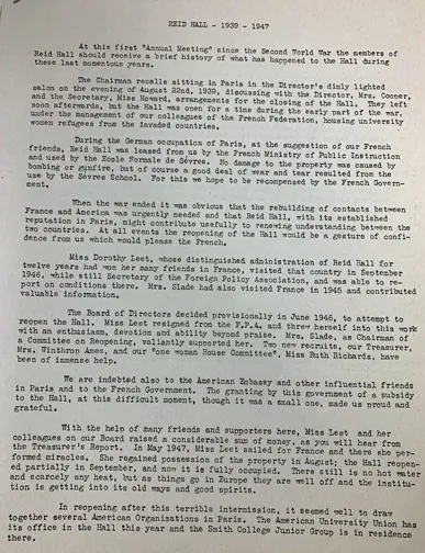 Post-War Report (Reid Hall archives)