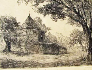 Alice Rumph, "The Powder Horn," ca. 1934, etching, Worthpoint