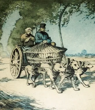 "Retour du Marche", William Anderson Sherwood, no date, colored etching. Reid Hall archives.